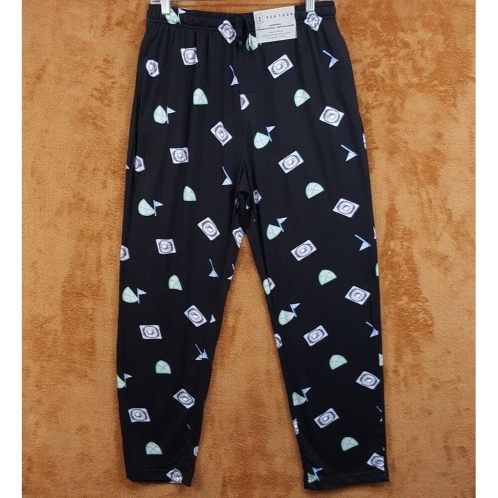 PGA TOUR Pajama Pants Mens Medium Black Drawstring Soft Touch Comfort Golf